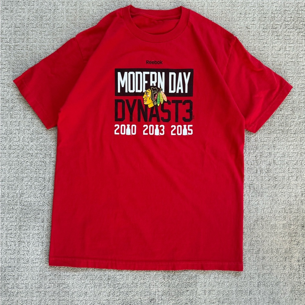 Reebok Chicago Blackhawks Dynasty T Shirt 2010 2013 2015 Stanley Cup -Red Mens L